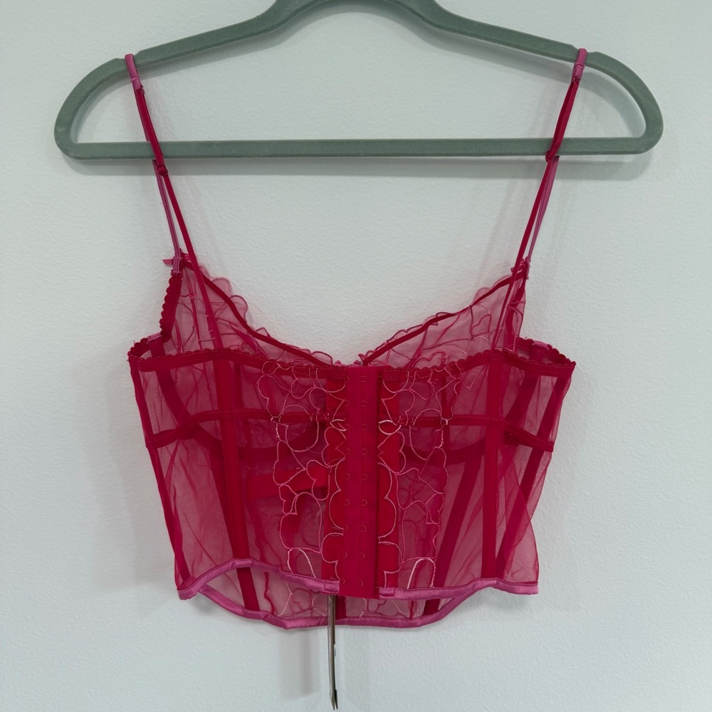 Pink Heart-Embroidered Sheer Longline Bralette - Picture 7 of 8